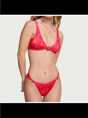 VICTORIA'S SECRET Pink Palm Knotted Bralette Bikini Set Size L & M NWT